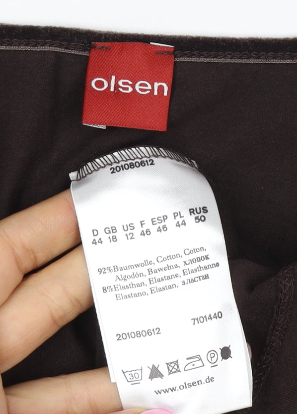Olsen Women Brown UK 18 Wrap Jersey V-Neck 3/4 Sleeve Blouse