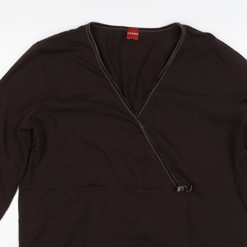 Olsen Women Brown UK 18 Wrap Jersey V-Neck 3/4 Sleeve Blouse