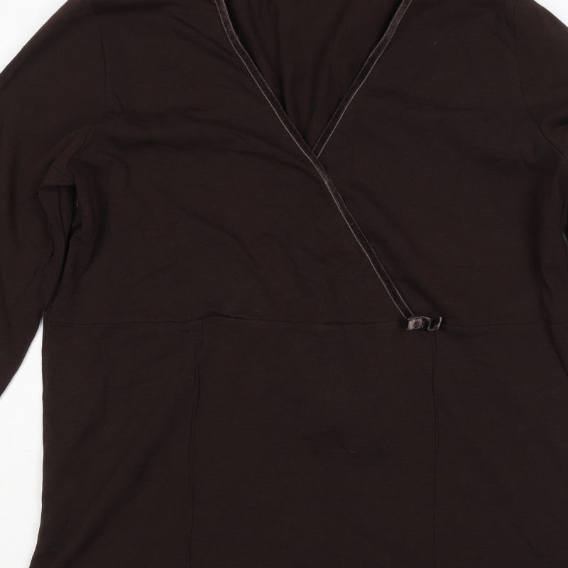 Olsen Women Brown UK 18 Wrap Jersey V-Neck 3/4 Sleeve Blouse