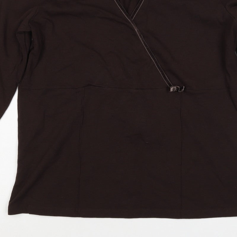 Olsen Women Brown UK 18 Wrap Jersey V-Neck 3/4 Sleeve Blouse
