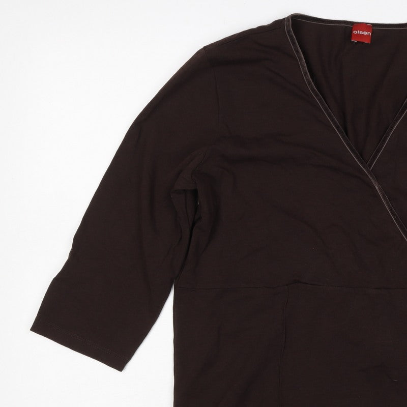 Olsen Women Brown UK 18 Wrap Jersey V-Neck 3/4 Sleeve Blouse