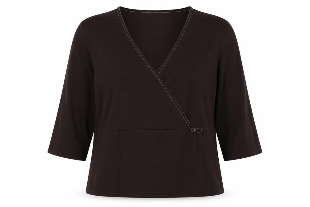 Olsen Women Brown UK 18 Wrap Jersey V-Neck 3/4 Sleeve Blouse