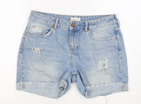 River Island Women Blue UK 12 High Rise Mom Distressed Denim Shorts