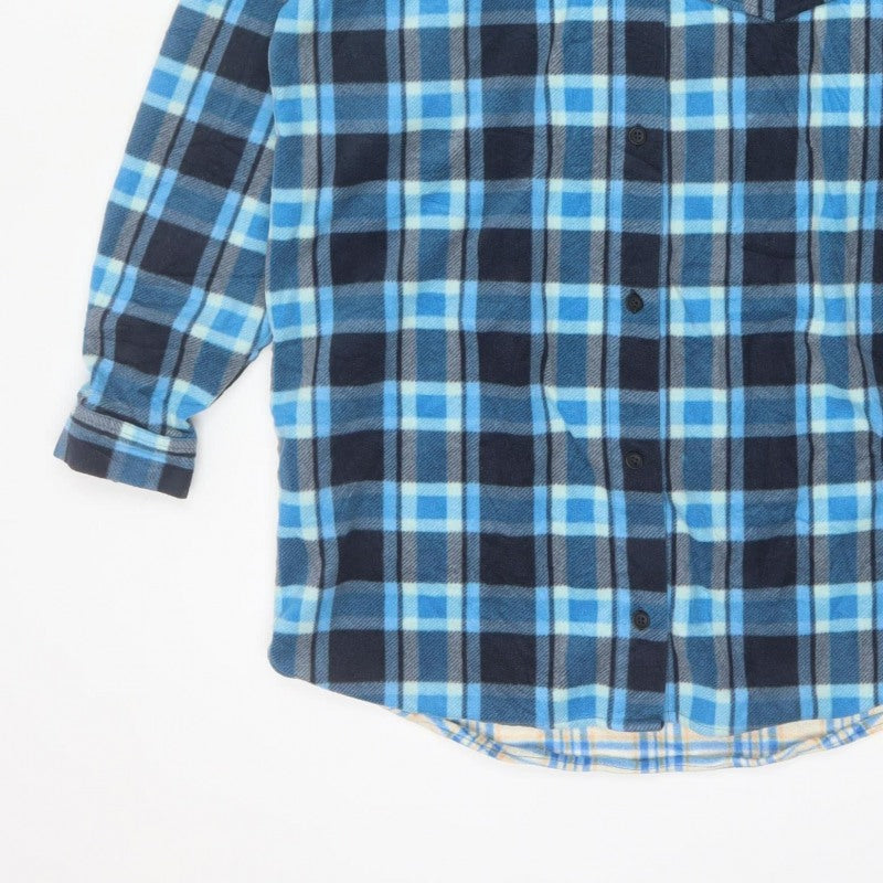 Collusion Women’s Blue Plaid Reversible Button-Up Shirt UK 14 Long Sleeve