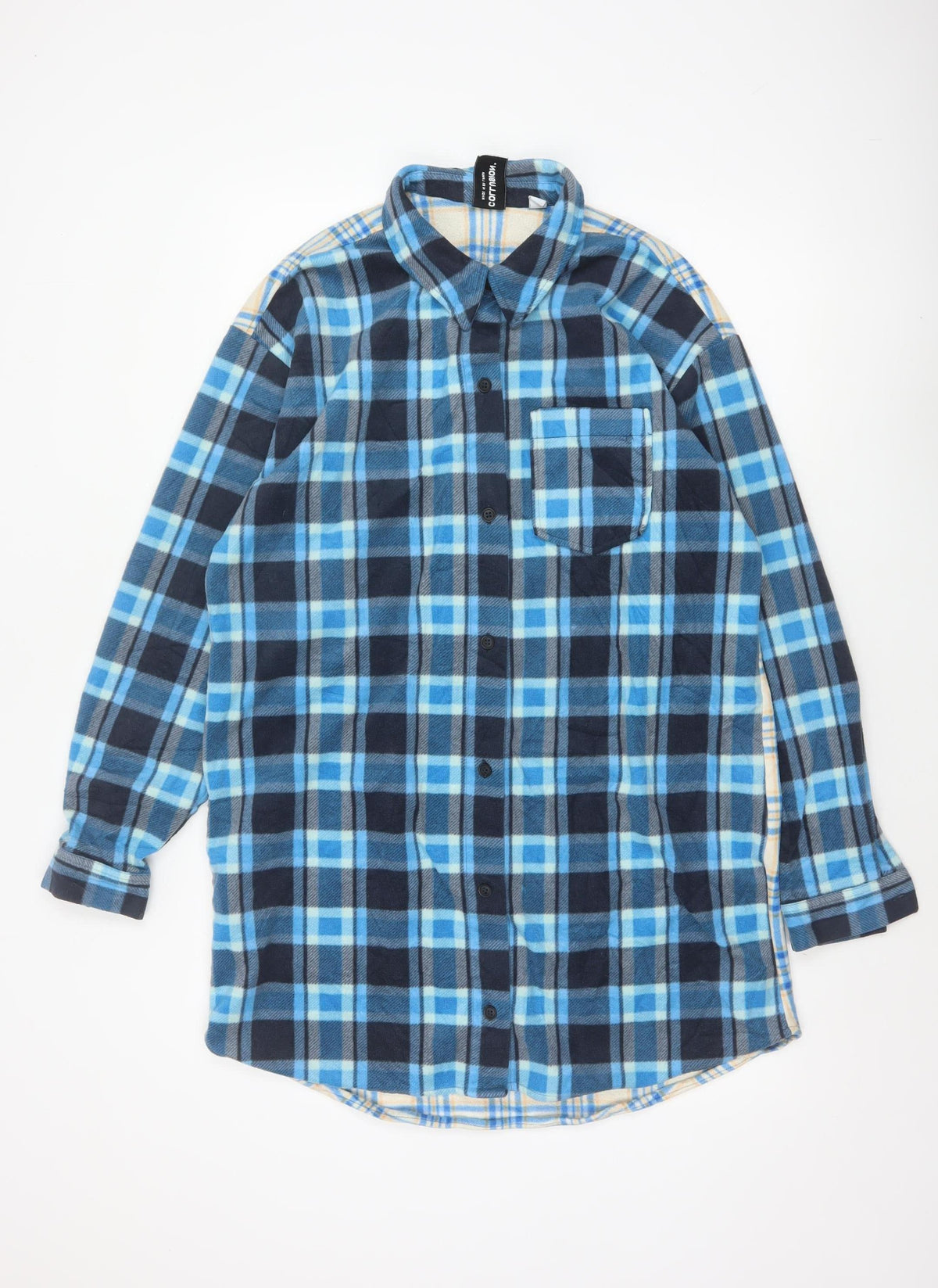 Collusion Women’s Blue Plaid Reversible Button-Up Shirt UK 14 Long Sleeve