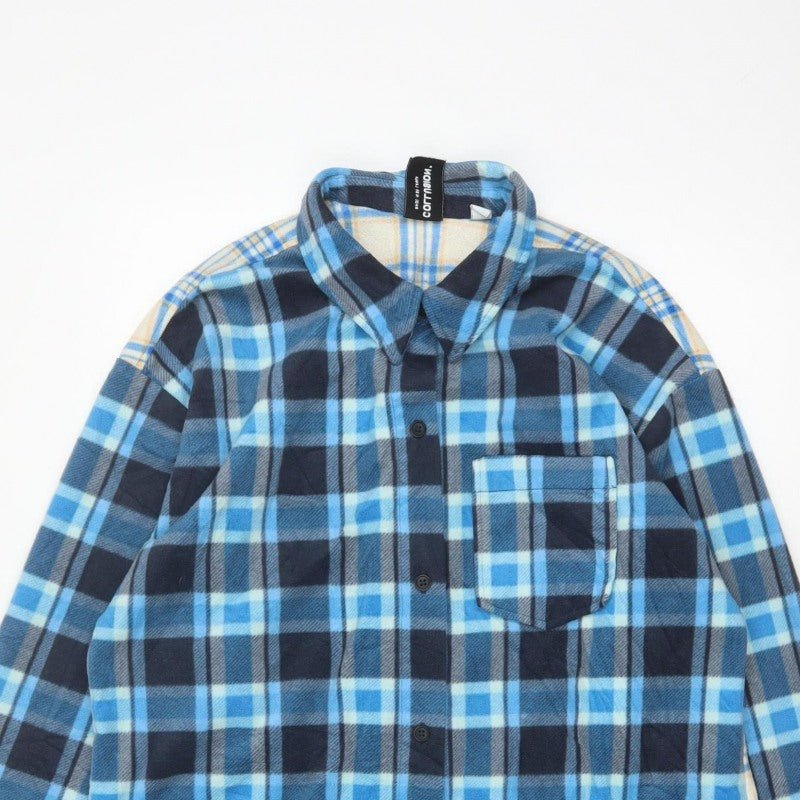 Collusion Women’s Blue Plaid Reversible Button-Up Shirt UK 14 Long Sleeve
