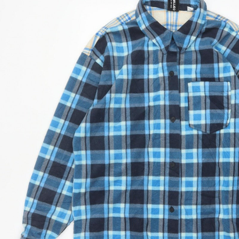 Collusion Women’s Blue Plaid Reversible Button-Up Shirt UK 14 Long Sleeve