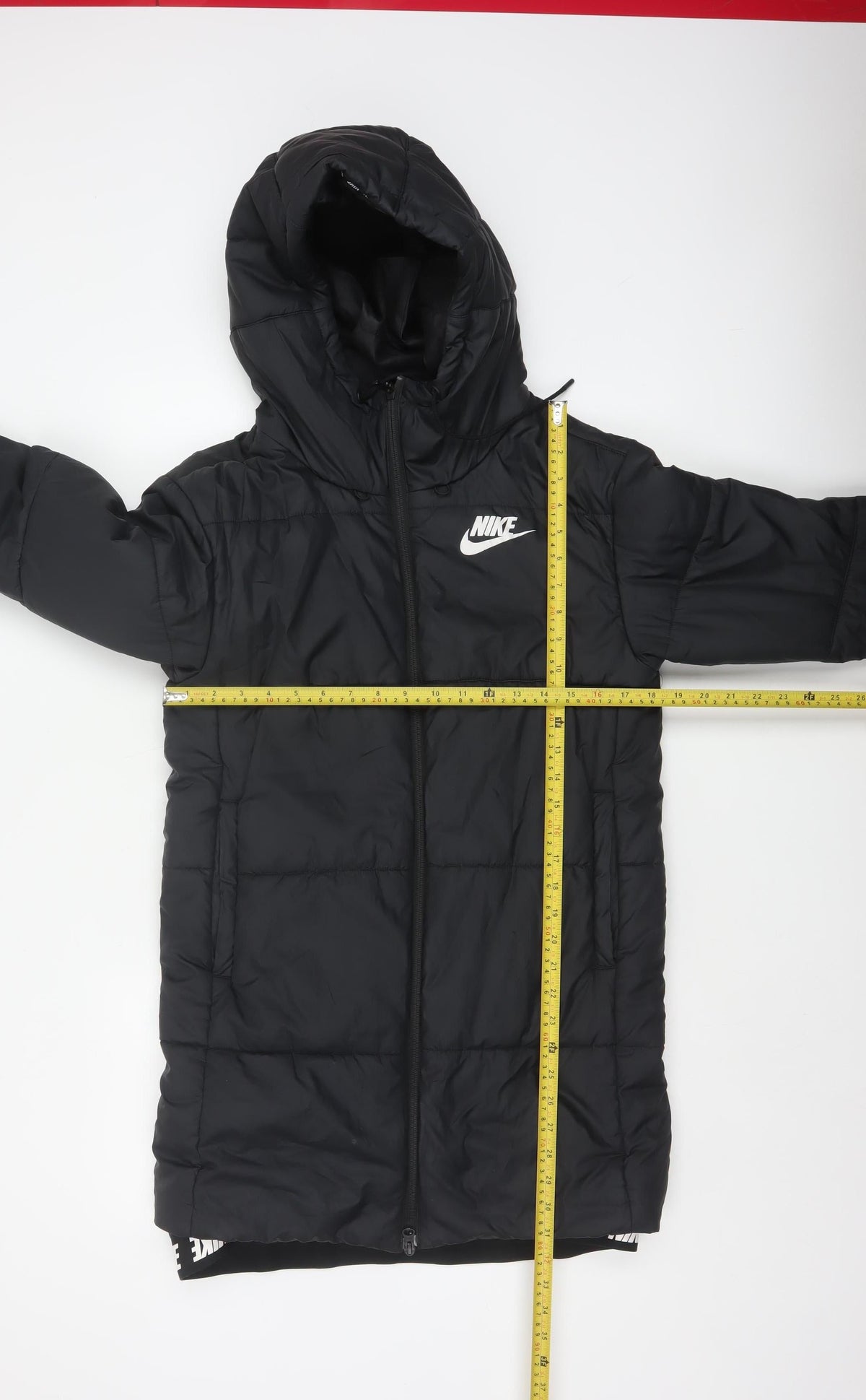 Nike Women Black S Long Hooded Puffer Jacket Quilted Zip