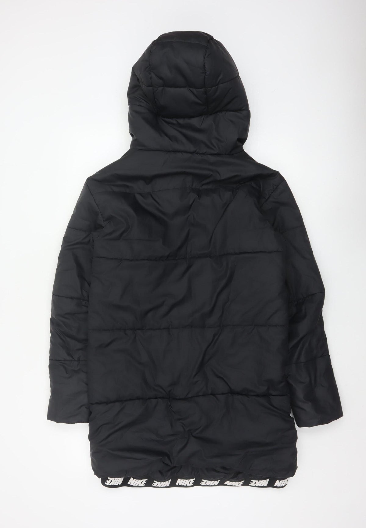 Nike Women Black S Long Hooded Puffer Jacket Quilted Zip