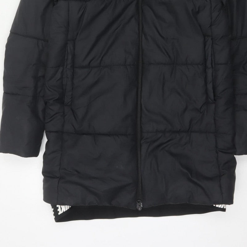 Nike Women Black S Long Hooded Puffer Jacket Quilted Zip