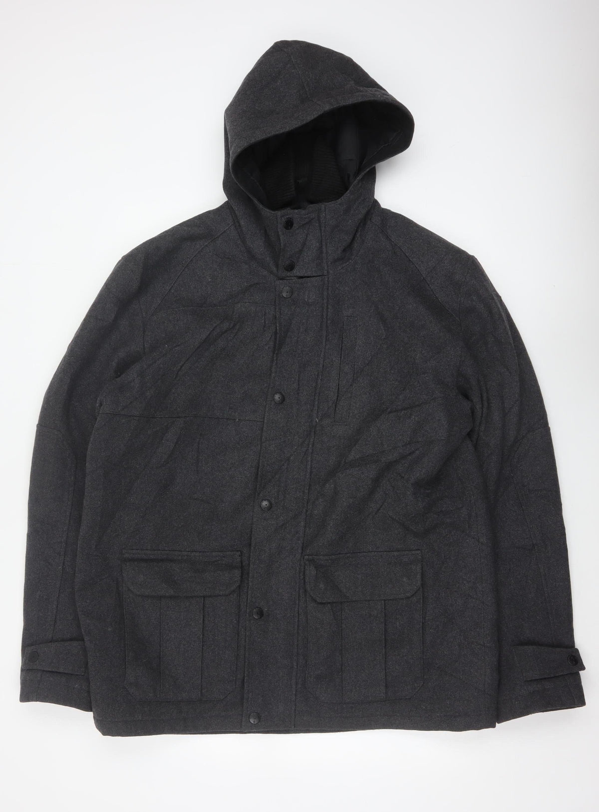 Next Men’s Grey XL Hooded Military Jacket Mid-Length Outdoor Coat