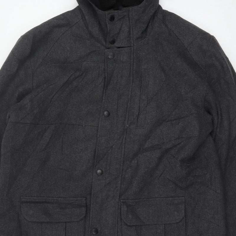 Next Men’s Grey XL Hooded Military Jacket Mid-Length Outdoor Coat