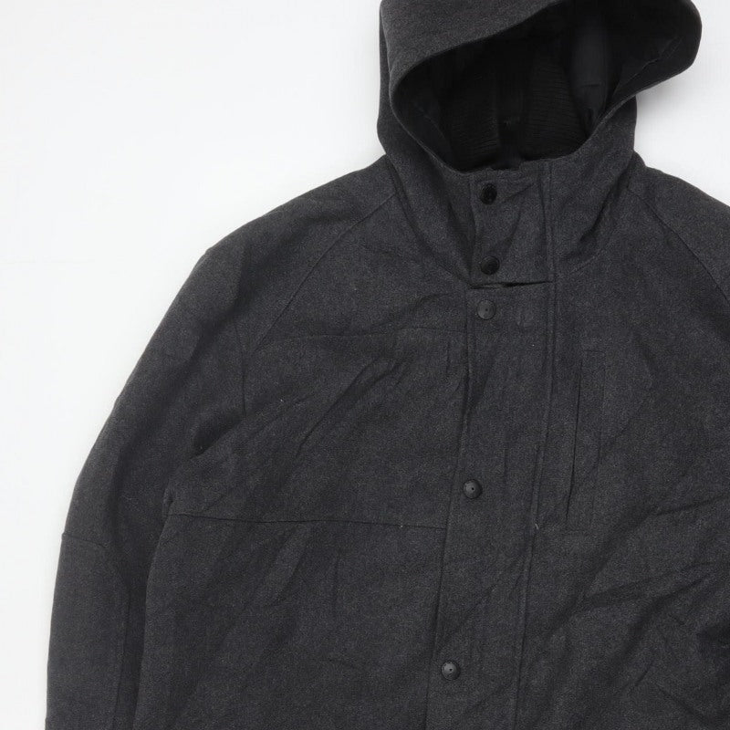 Next Men’s Grey XL Hooded Military Jacket Mid-Length Outdoor Coat