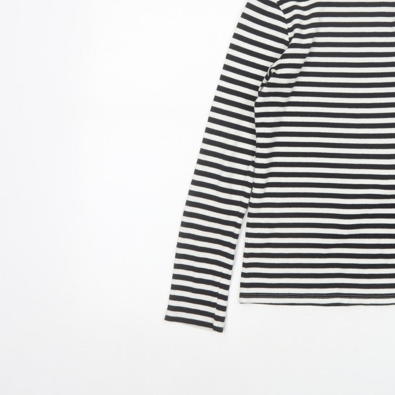 Next Girls Black White 12 Years Striped Ribbed Long Sleeve T-Shirt