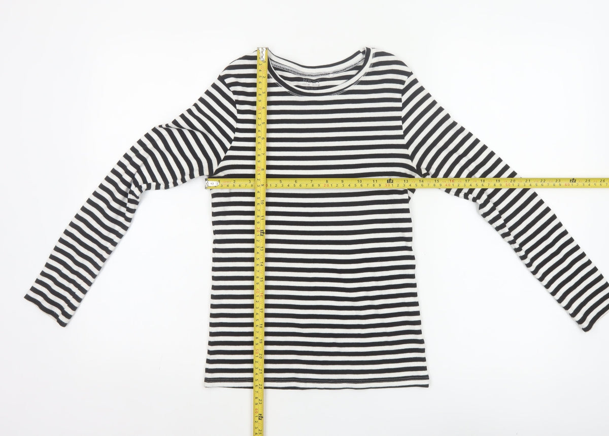 Next Girls Black White 12 Years Striped Ribbed Long Sleeve T-Shirt