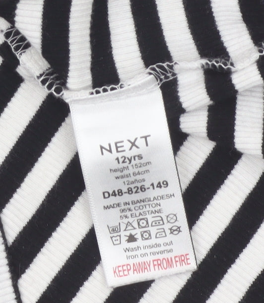 Next Girls Black White 12 Years Striped Ribbed Long Sleeve T-Shirt