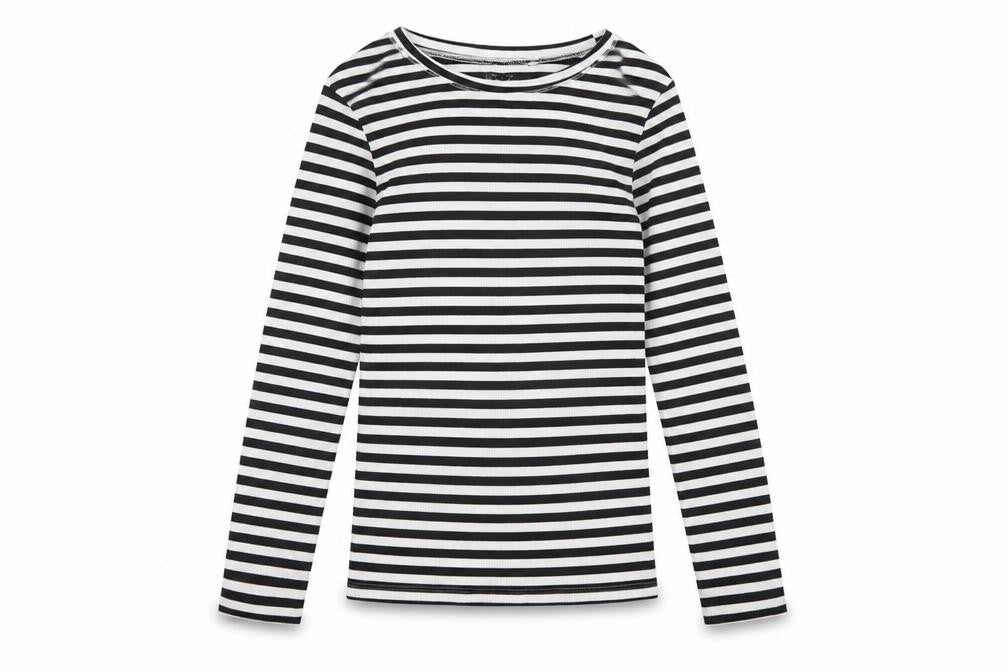 Next Girls Black White 12 Years Striped Ribbed Long Sleeve T-Shirt