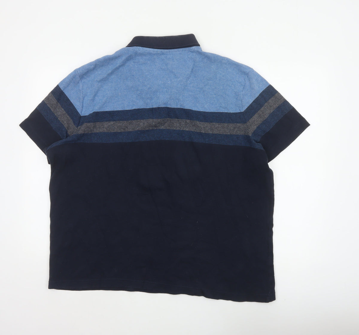 Marks and Spencer Men's Blue XL Striped Cotton Short Sleeve Polo Shirt