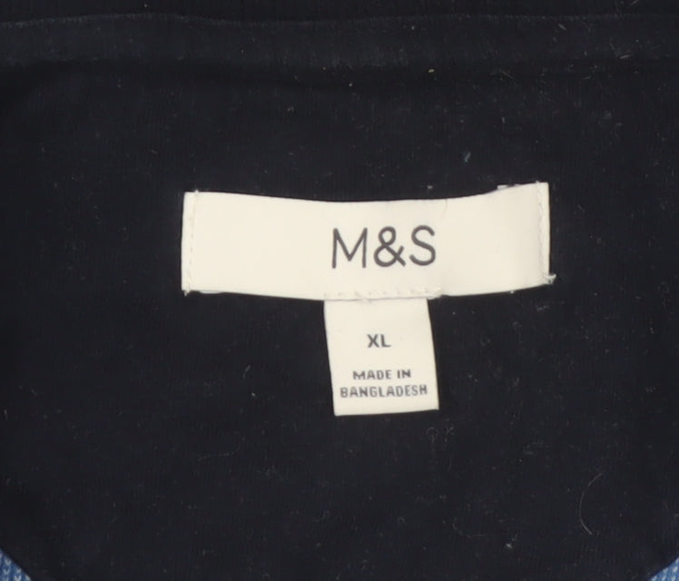 Marks and Spencer Men's Blue XL Striped Cotton Short Sleeve Polo Shirt