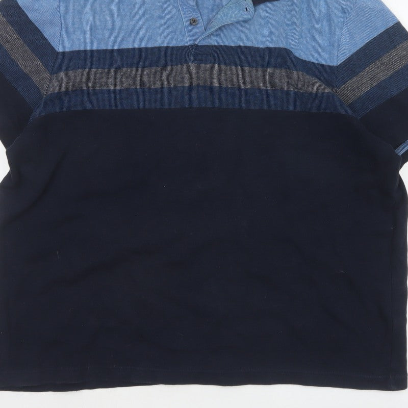 Marks and Spencer Men's Blue XL Striped Cotton Short Sleeve Polo Shirt
