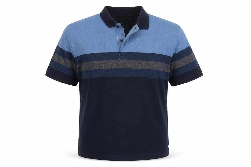 Marks and Spencer Men's Blue XL Striped Cotton Short Sleeve Polo Shirt