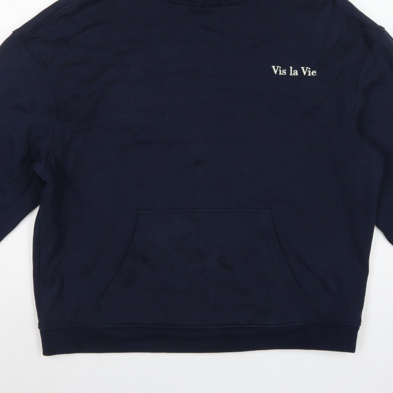 Vis la Vie Women’s Blue L Pullover Hoodie Logo Embroidered Pocket