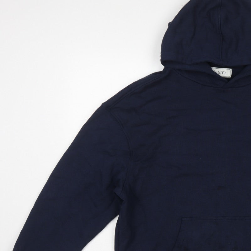 Vis la Vie Women’s Blue L Pullover Hoodie Logo Embroidered Pocket