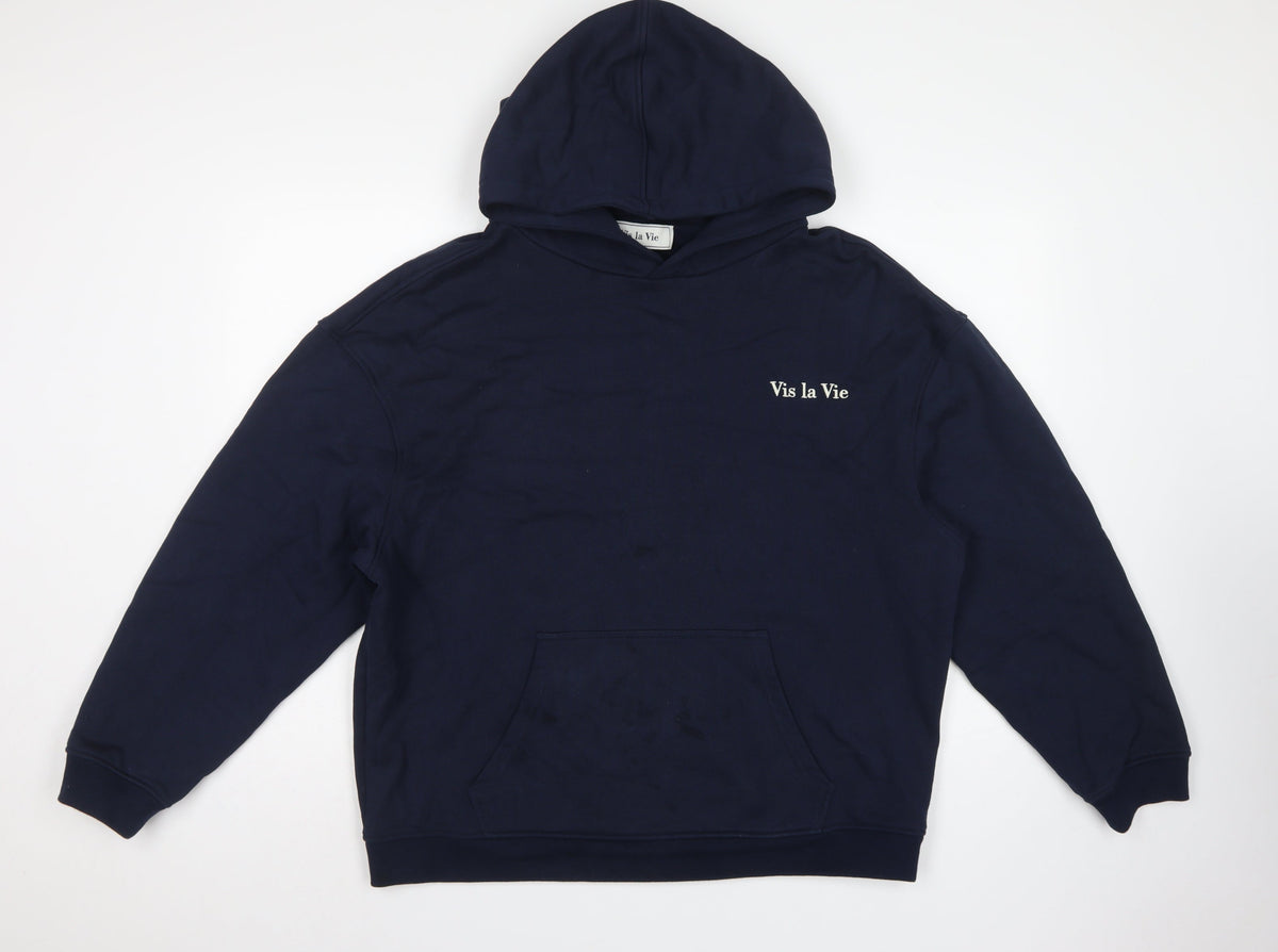 Vis la Vie Women’s Blue L Pullover Hoodie Logo Embroidered Pocket