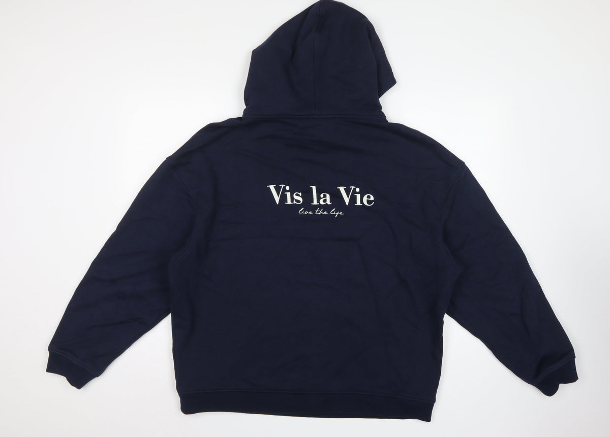 Vis la Vie Women’s Blue L Pullover Hoodie Logo Embroidered Pocket