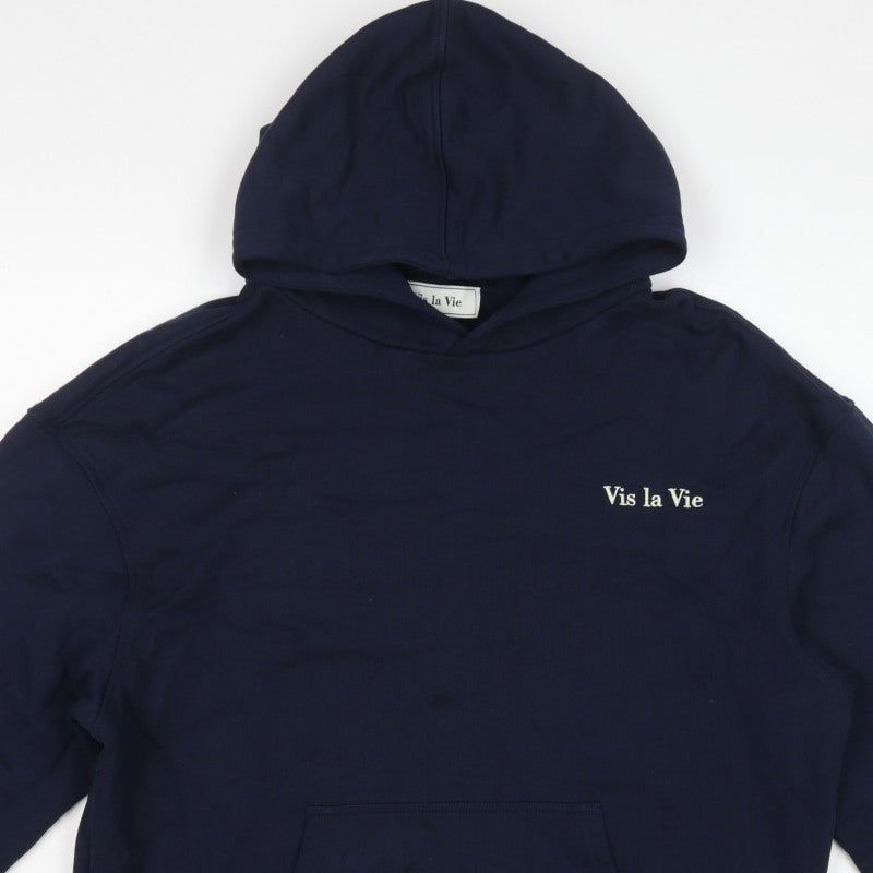 Vis la Vie Women’s Blue L Pullover Hoodie Logo Embroidered Pocket