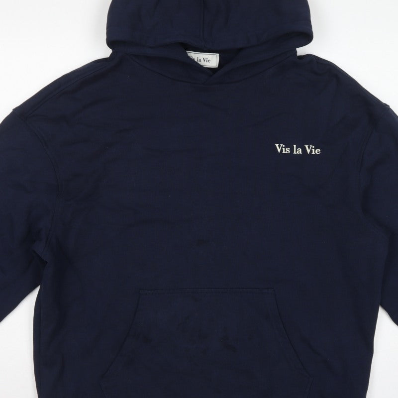 Vis la Vie Women’s Blue L Pullover Hoodie Logo Embroidered Pocket