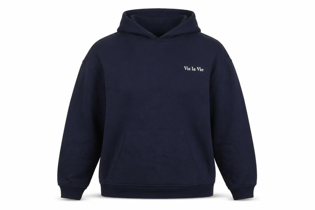 Vis la Vie Women’s Blue L Pullover Hoodie Logo Embroidered Pocket