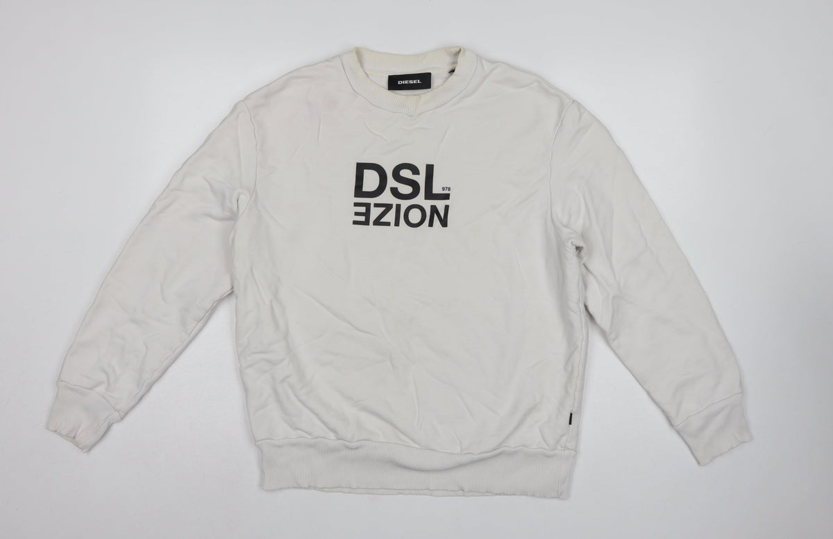 Diesel Men’s Ivory S Pullover Crew Neck Graphic Sweatshirt