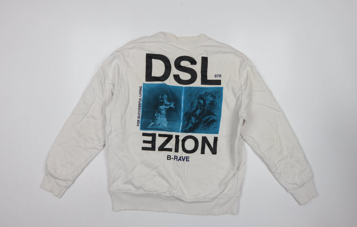 Diesel Men’s Ivory S Pullover Crew Neck Graphic Sweatshirt