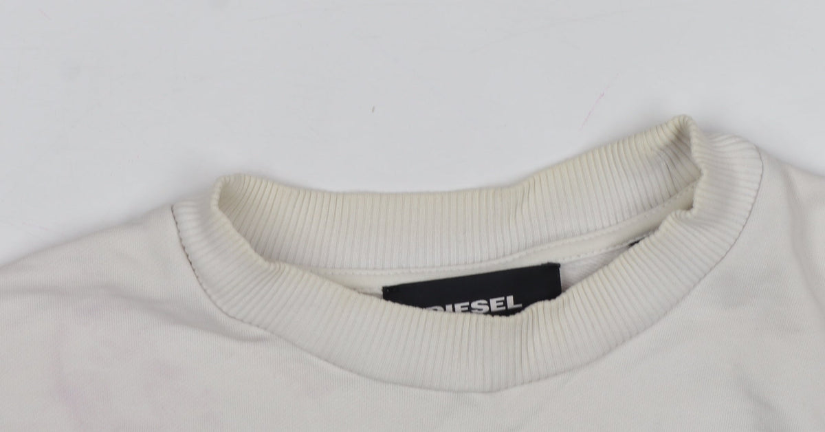Diesel Men’s Ivory S Pullover Crew Neck Graphic Sweatshirt