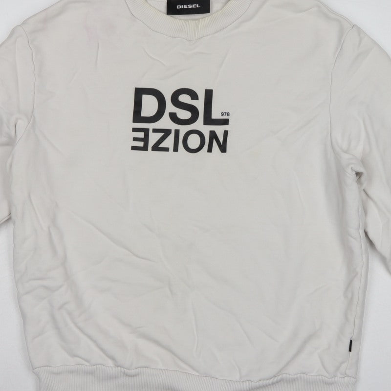 Diesel Men’s Ivory S Pullover Crew Neck Graphic Sweatshirt