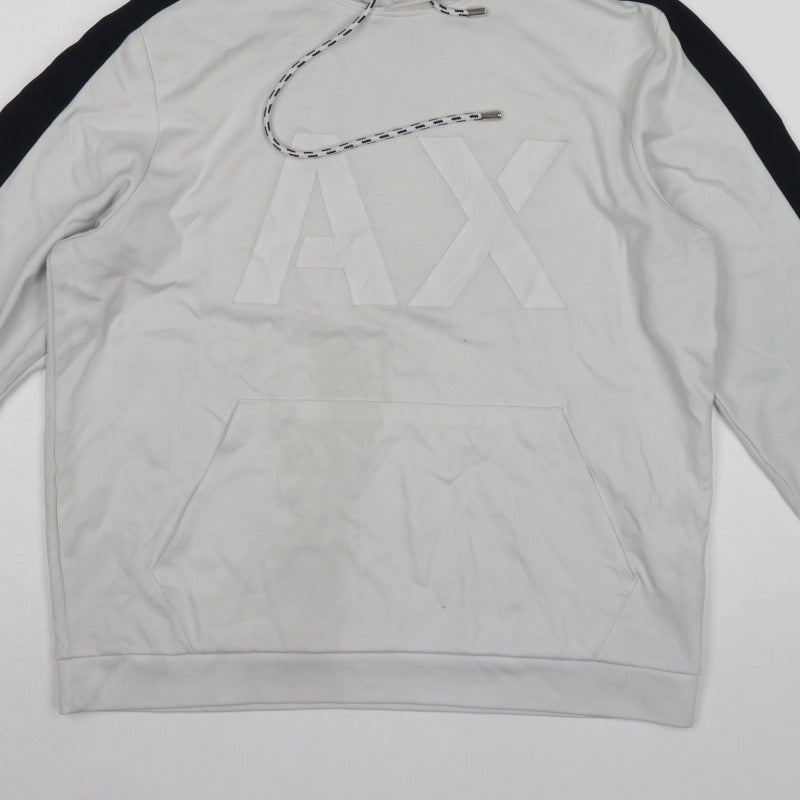 Armani Exchange Men’s White Black Logo Pullover Hoodie L