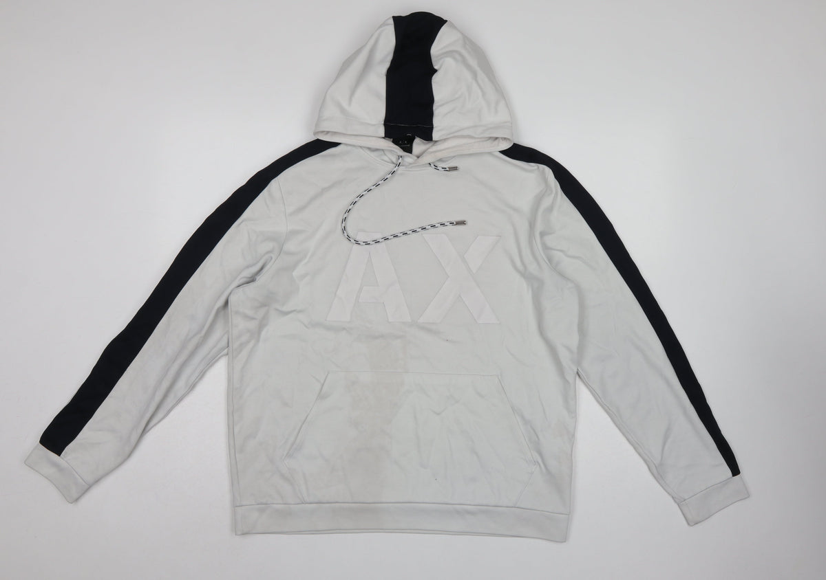 Armani Exchange Men’s White Black Logo Pullover Hoodie L