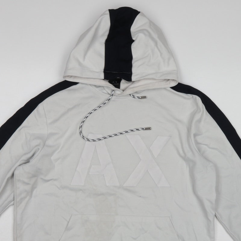 Armani Exchange Men’s White Black Logo Pullover Hoodie L