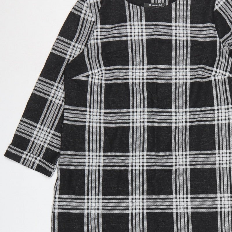 Bonmarché Women Black Check Pencil Dress UK 10 3/4 Sleeve Stretch