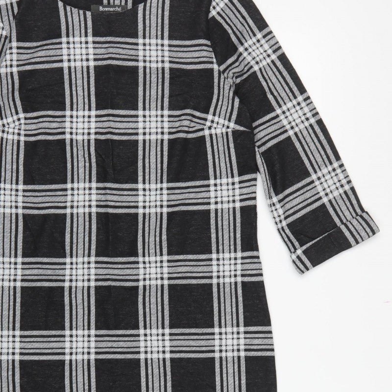 Bonmarché Women Black Check Pencil Dress UK 10 3/4 Sleeve Stretch