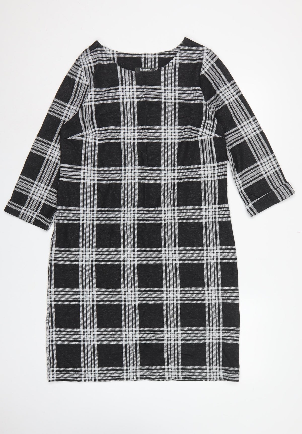 Bonmarché Women Black Check Pencil Dress UK 10 3/4 Sleeve Stretch