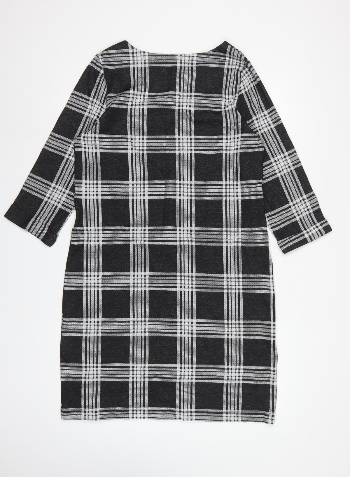 Bonmarché Women Black Check Pencil Dress UK 10 3/4 Sleeve Stretch