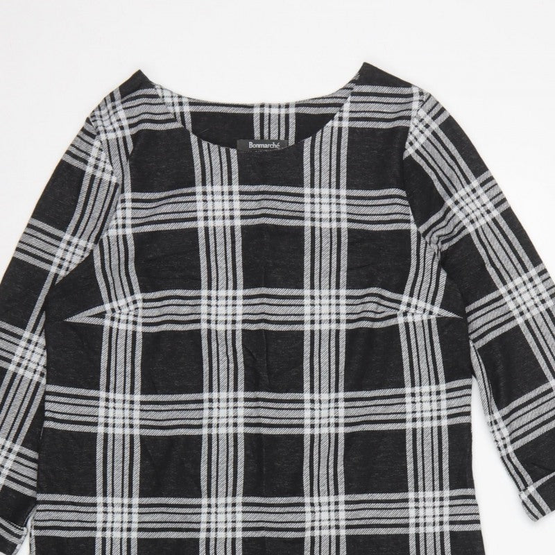 Bonmarché Women Black Check Pencil Dress UK 10 3/4 Sleeve Stretch