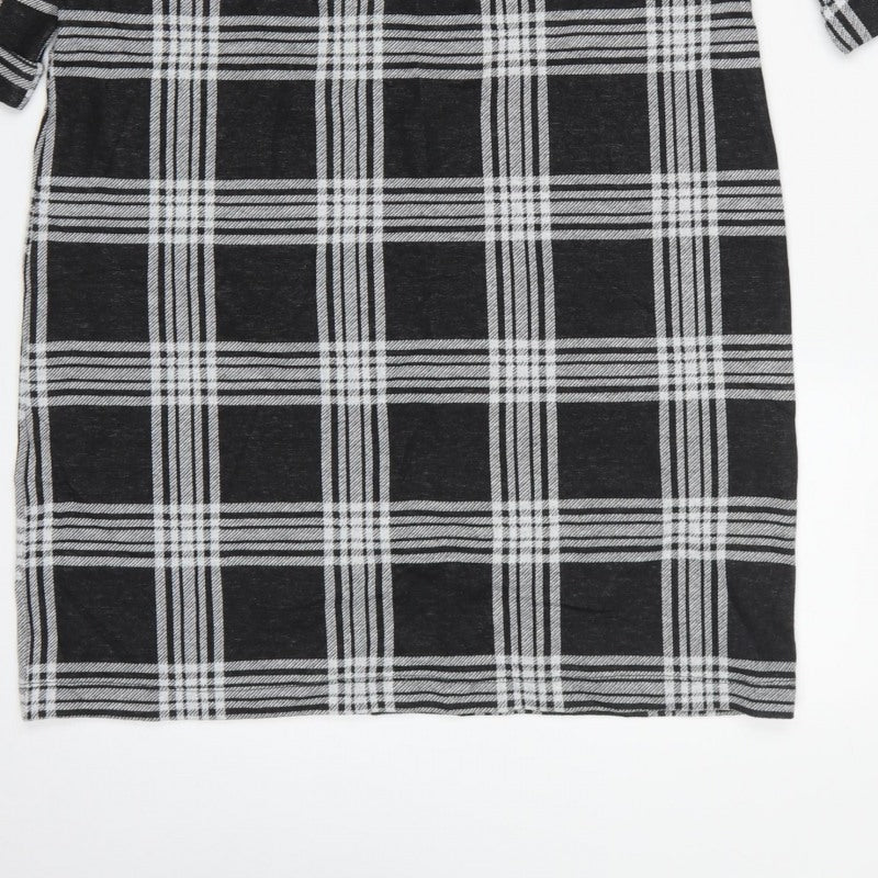 Bonmarché Women Black Check Pencil Dress UK 10 3/4 Sleeve Stretch