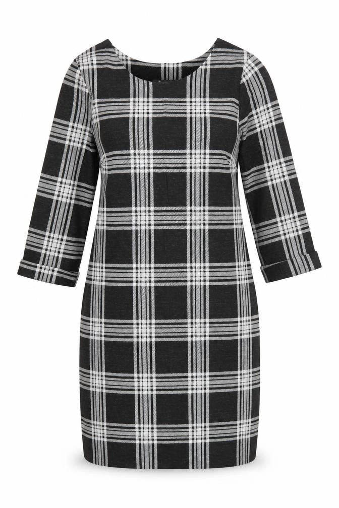 Bonmarché Women Black Check Pencil Dress UK 10 3/4 Sleeve Stretch