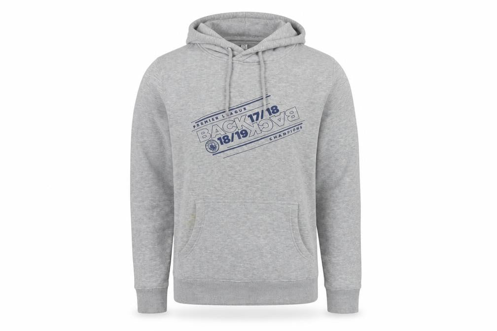 Manchester City Men’s Grey L Pullover Hoodie 2018/19 Champions Graphic