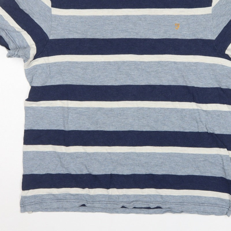 Farah Men’s Blue Striped Cotton Crew Neck Short Sleeve T-Shirt M
