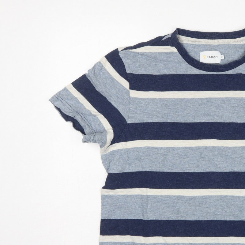 Farah Men’s Blue Striped Cotton Crew Neck Short Sleeve T-Shirt M
