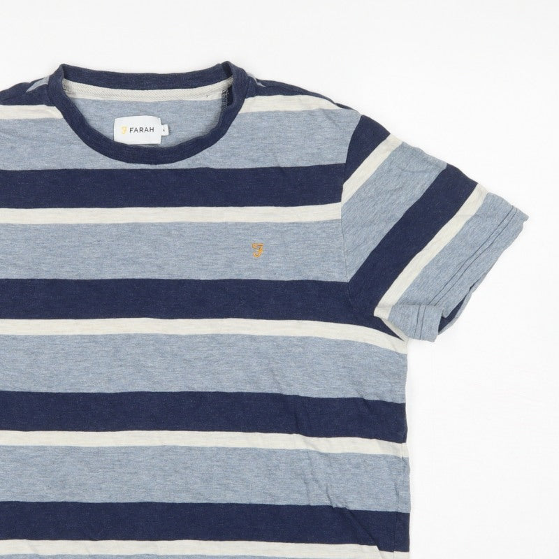 Farah Men’s Blue Striped Cotton Crew Neck Short Sleeve T-Shirt M